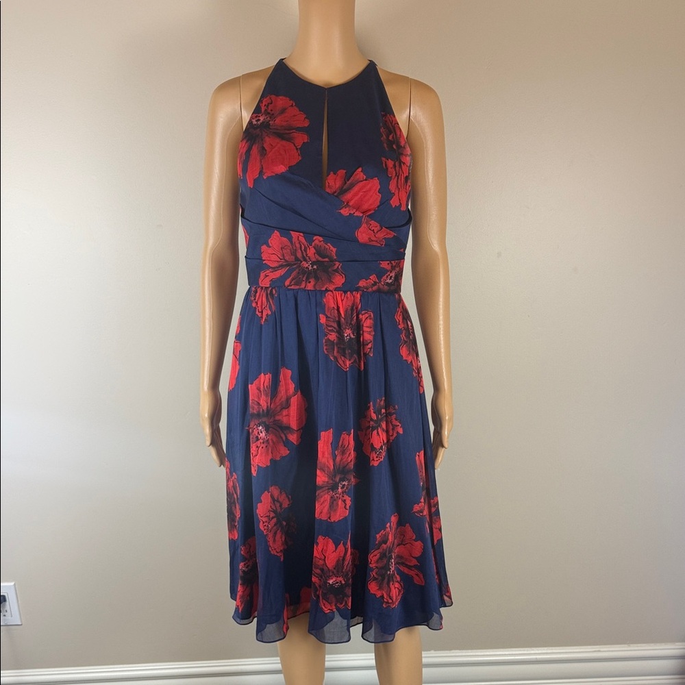 Lela Rose Poppy Floral Print Halter Dress